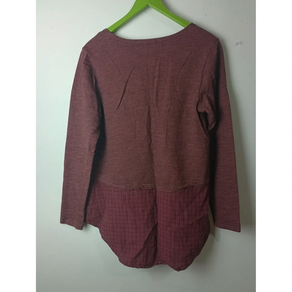 Cut Loose Womens Burgundy Lagenlook Mixed Media Linen Hem Top Size M 0227876 - Picture 6 of 6